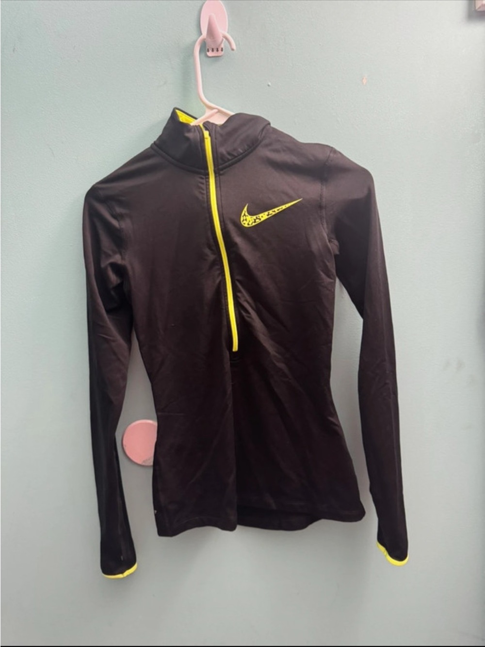 Nike Women’s Black Half-Zip Jacket with Neon Yellow Accents